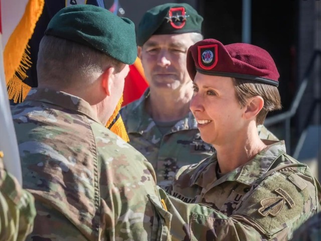 Command Sgt. Maj. JoAnn Naumann assumes the duties as the USASOC command senior enlisted leader effective May 1, 2023. Naumann passes the colors to the Commander of Troops, signifying her dedication to the Command and the continuity of the...